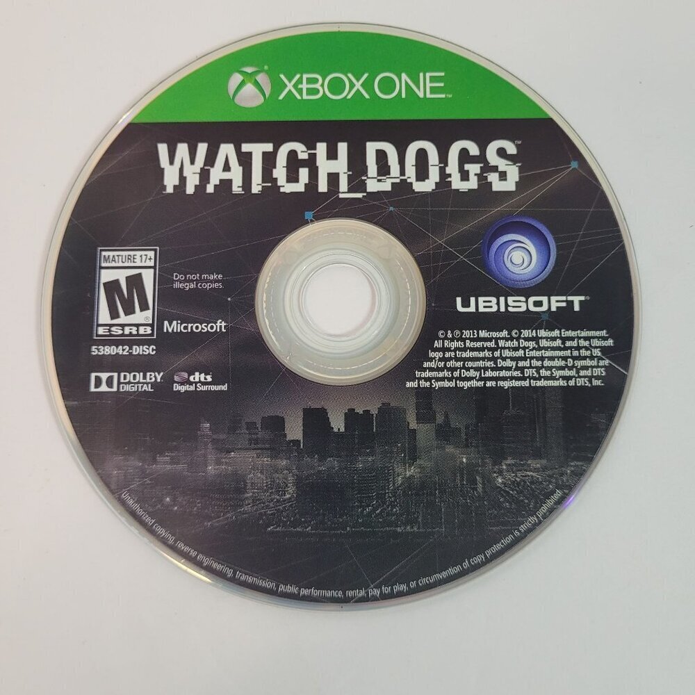 Xbox One Watch Dogs Ubisoft Video Game‎ Disc (No case)